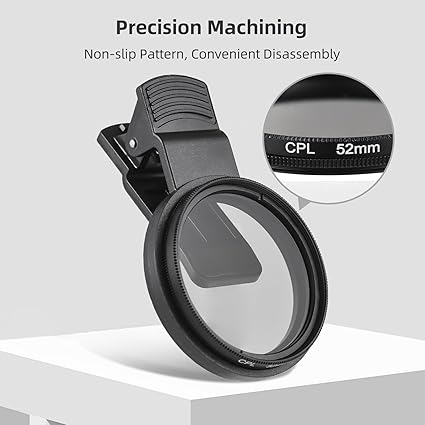 52mm Clip-on CPL Phone Camera Lens Filter Kit, Circular Polarizer Polarizing Filter Applicable to All Mobile Phone Models