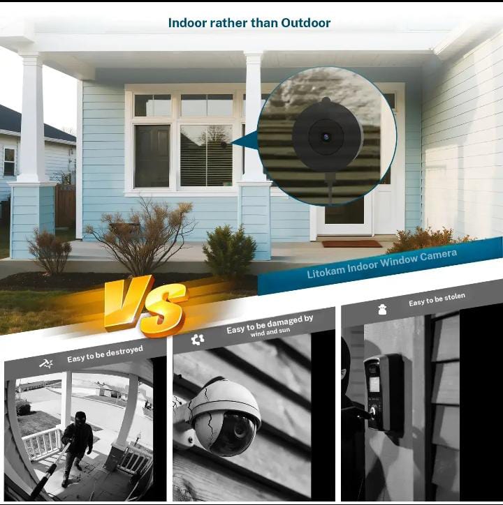 2K Litokam Window Camera, 5G&2.4GHz Indoor Cameras for Home Security with Al FULL Color Night Vision, Person/Motion/Sound Detection & Real Time Alerts, 24/7 Recording with Micro SD(no included), Easy & Quick Install, high speed transmission, mini camera